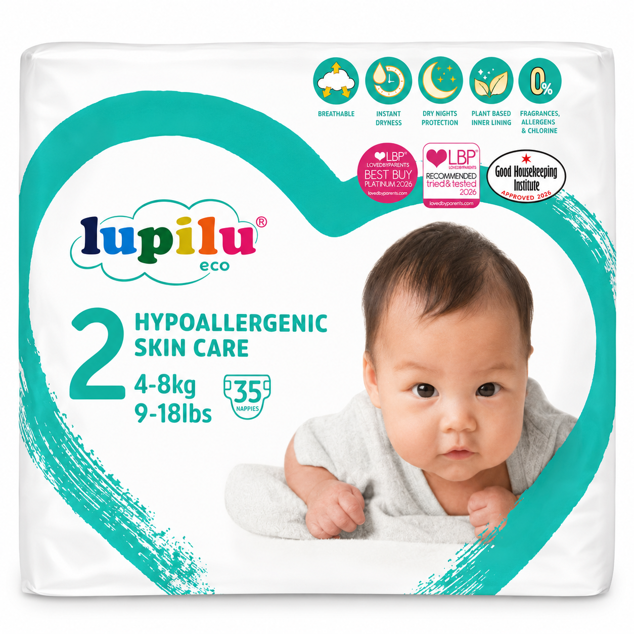 Lupilu Eco Size 2 Baby Nappies 4–8kg (9–18lbs) | Hypoallergenic Skin Care | 35 C – product image 1