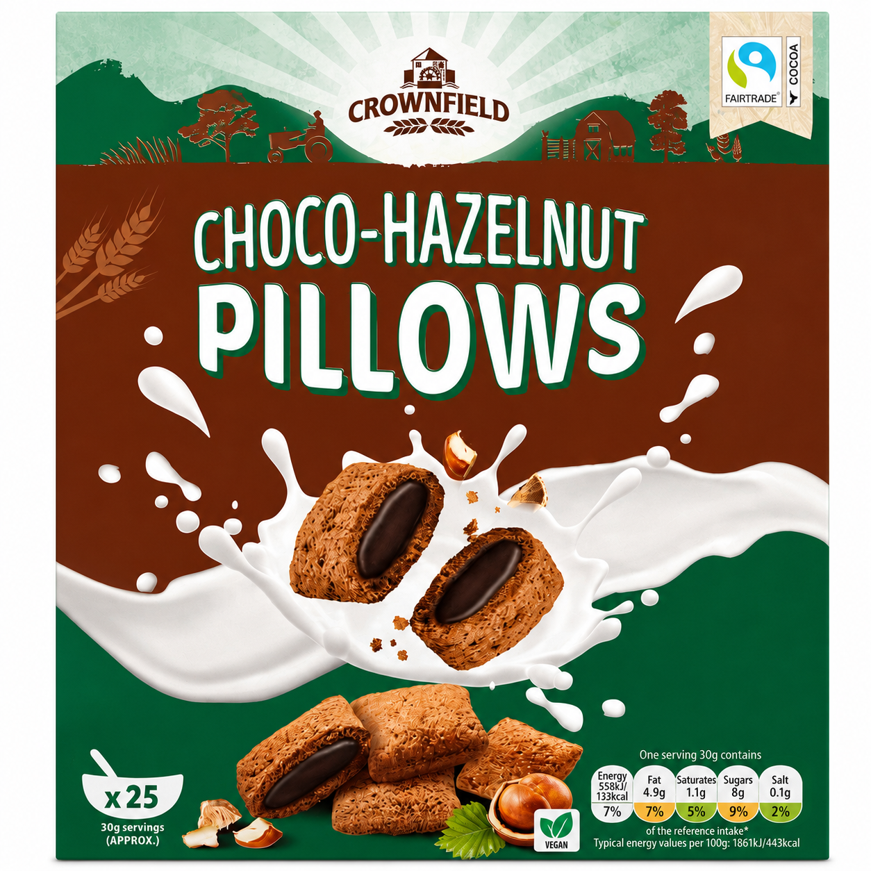 Crownfield Choco Hazelnut Pillows Crispy Breakfast Cereal 750g
