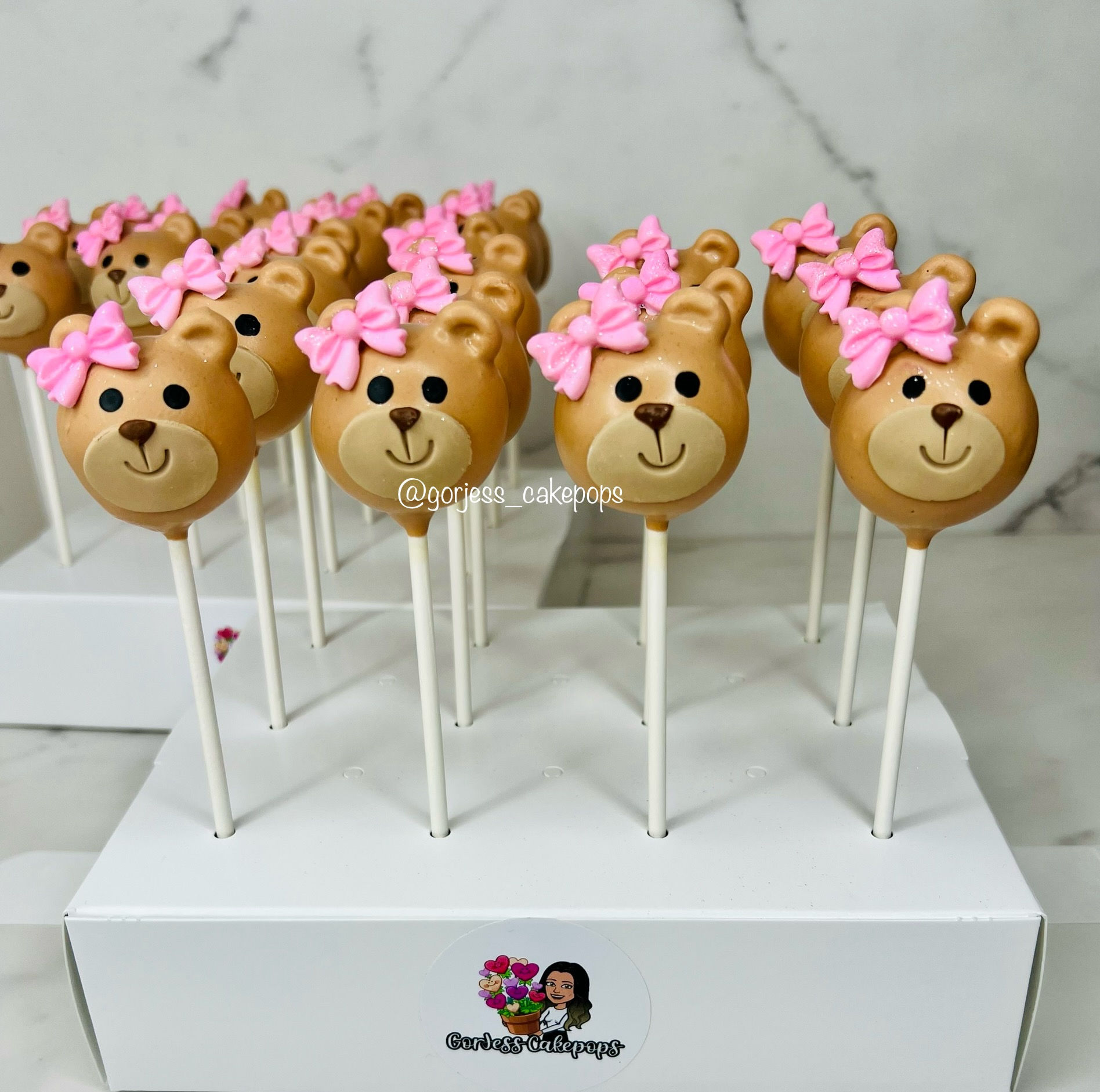 Teddy Bear Cakepops with Pink Bows