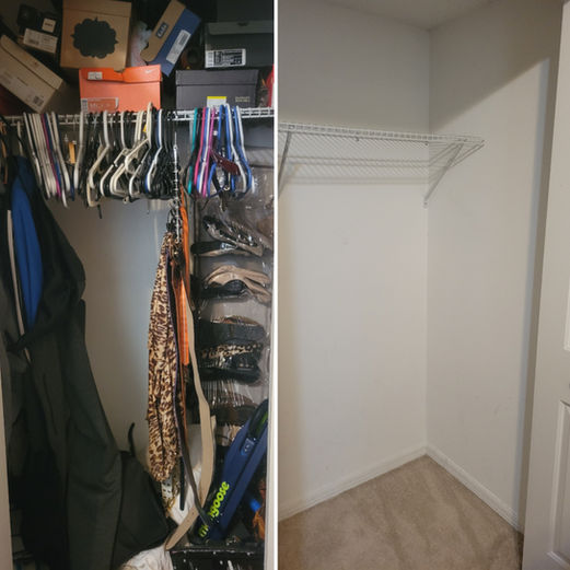 Closet before and after. Donated hangers