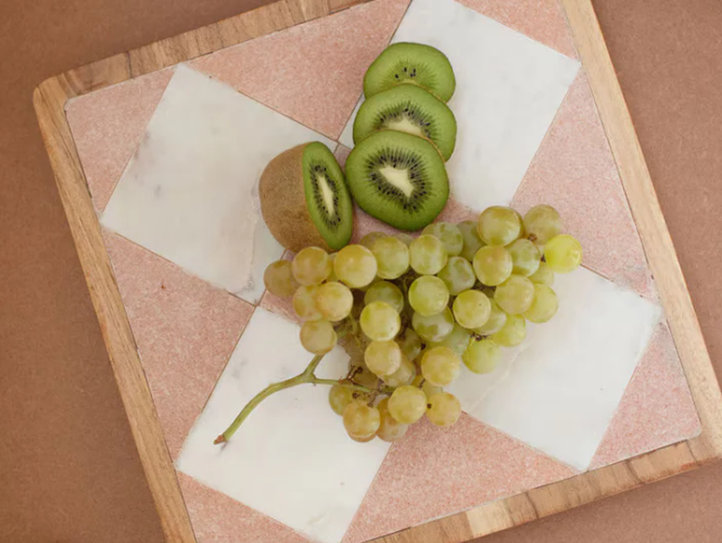 Marble and Wood Checkered Serving Board Soft Pink