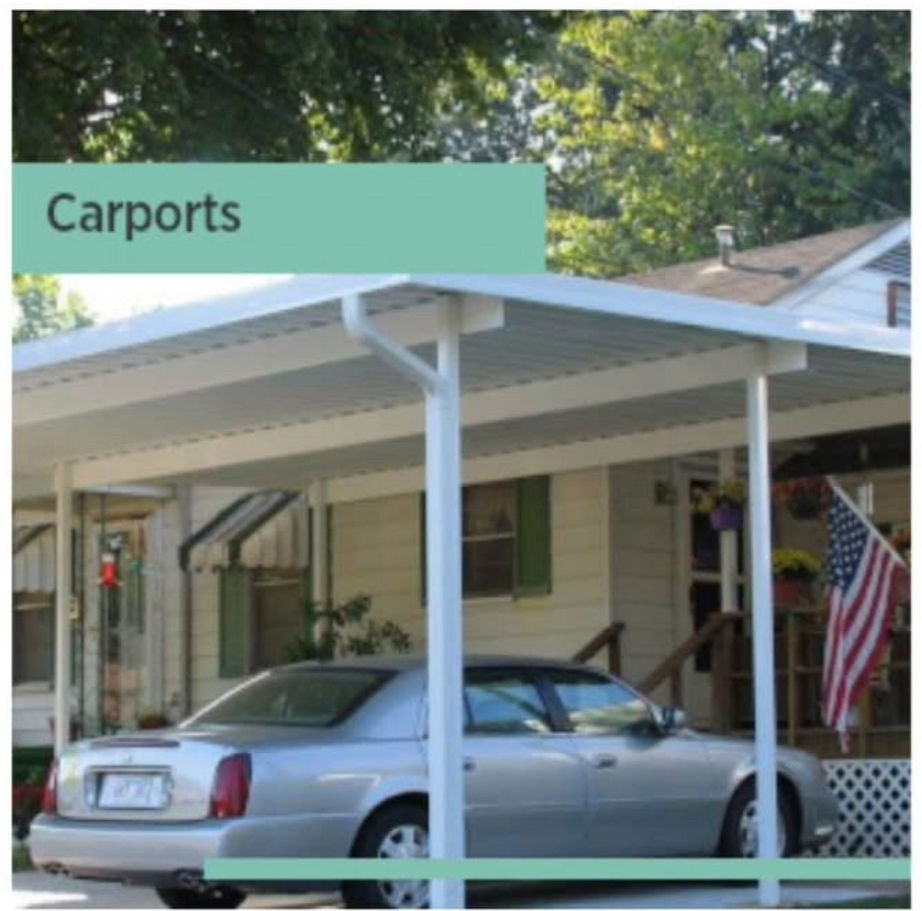 Eye-level view of a modern aluminum carport kit installed in a residential driveway