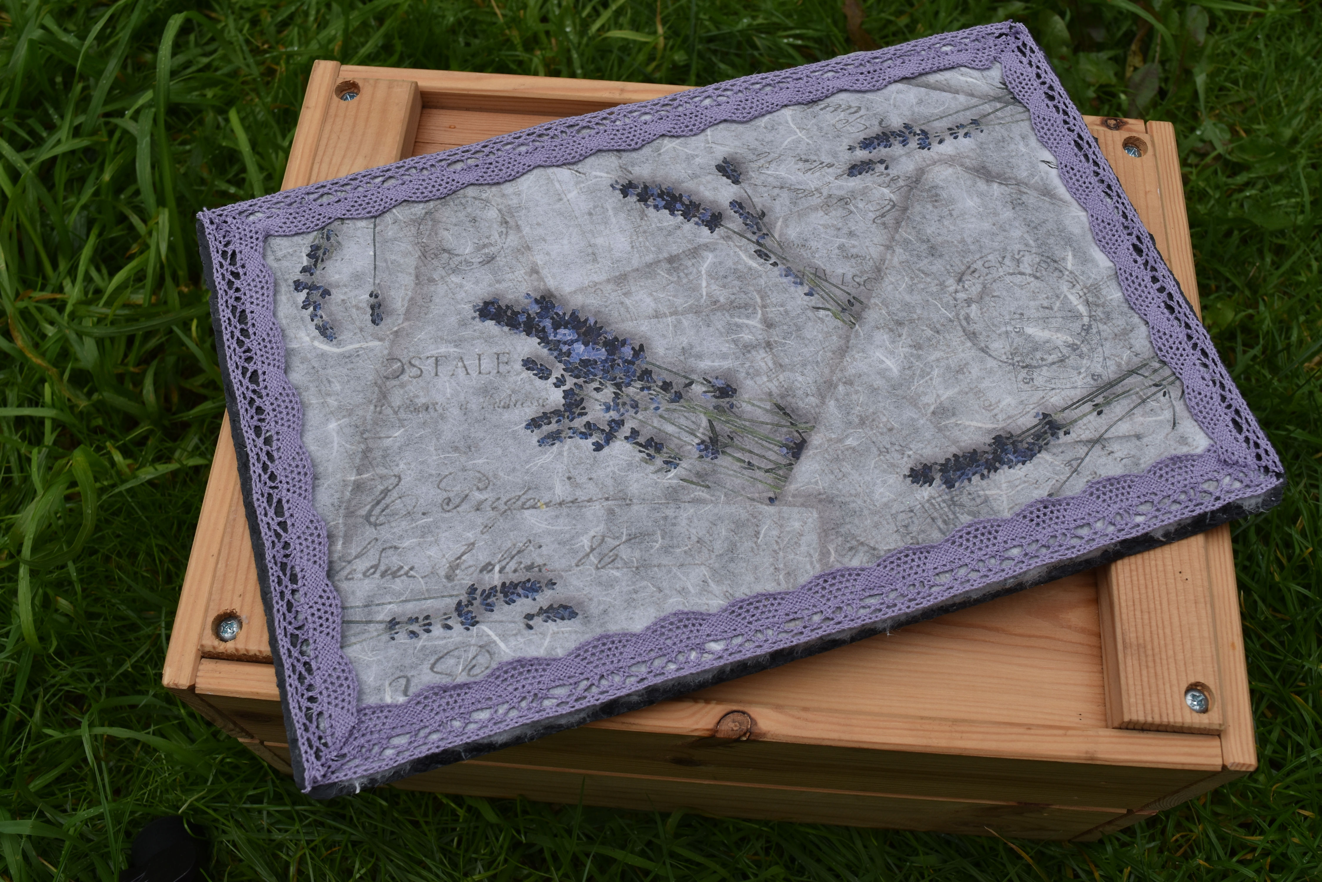 Hand decorated slate placemat - Lavender decoration