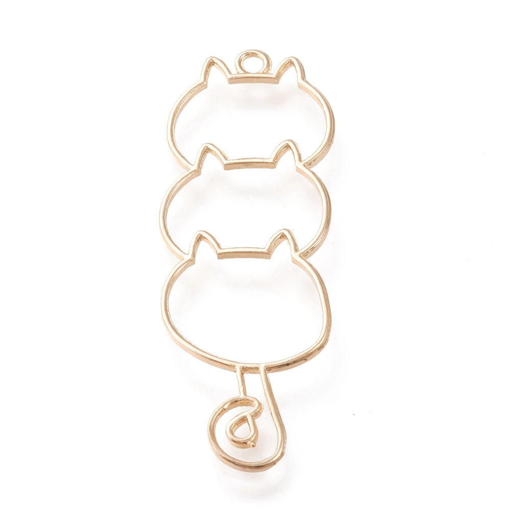 Alloy Open Back Bezel Pendant, Cats, Light Gold