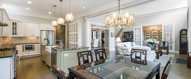 Modern kitchen with sparkling countertops after deep cleaning service.
