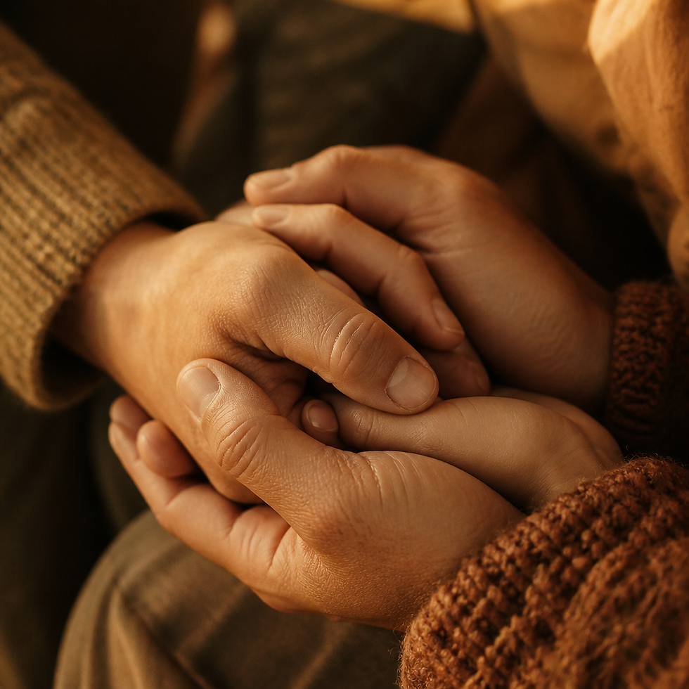 Two people holding hands for comfort and mental wellness.