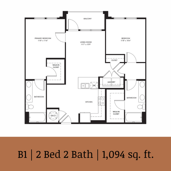 B1 Floorplan - 1,094 square feet
