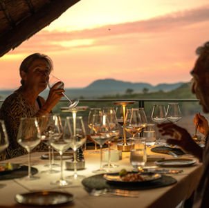 Safari lodge dining experience with guests overlooking the bush at Royal Madikwe Safari Lodge South Africa