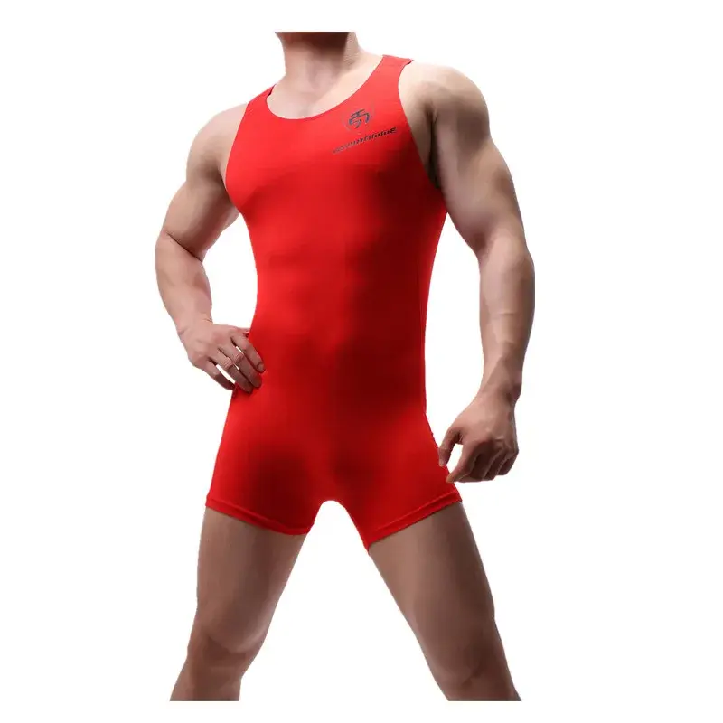Miniatura: Mens Bodysuit Undershirts Sport Fitness Jumpsuits One-Piece Leotard Wrestling