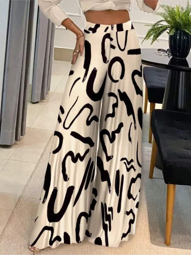 Pants Women High Waist Wide Leg Trousers Printed Loose Long Pant 2023 New