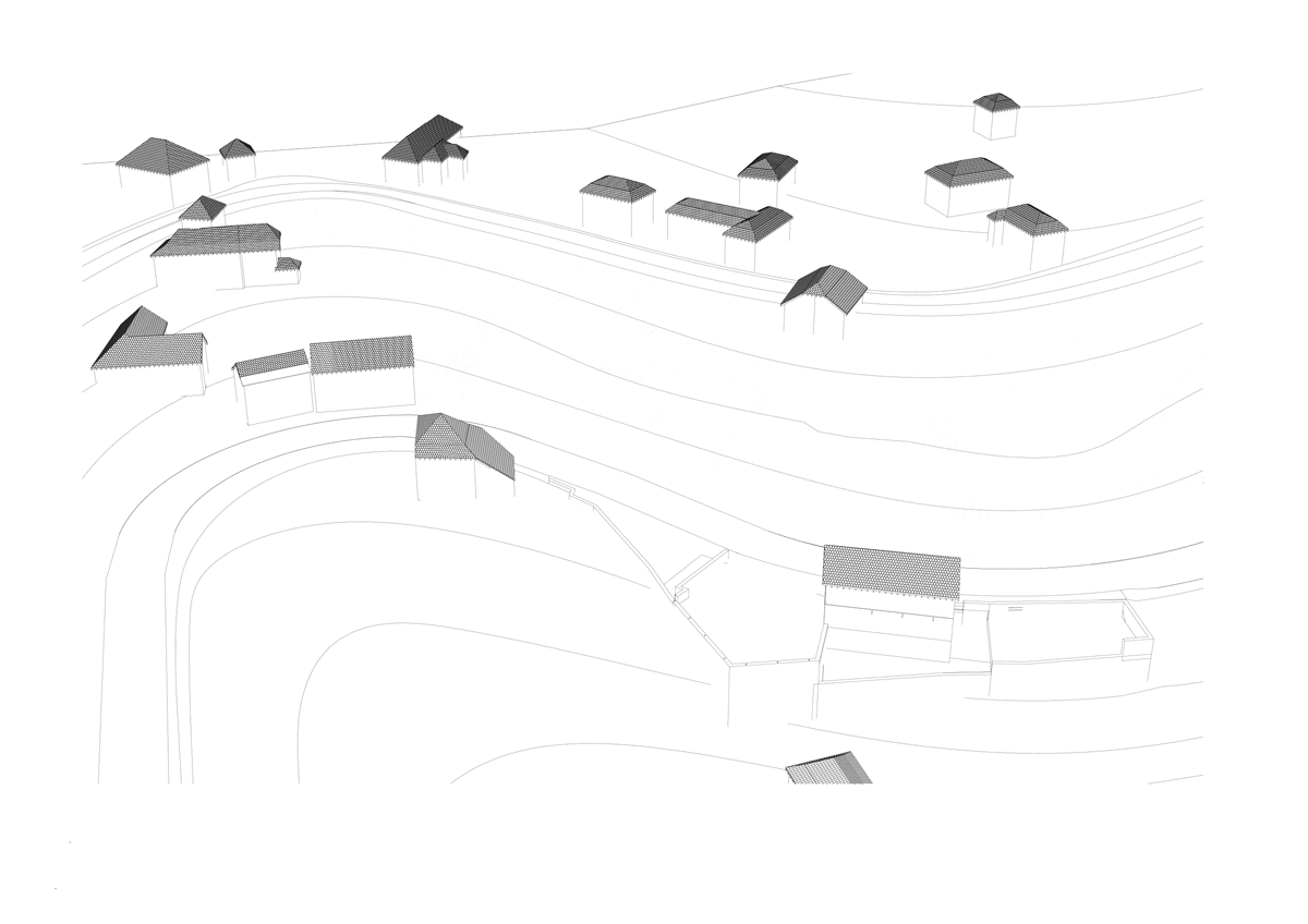 axonométrie vivante du village qui s'implante