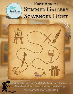 Flyer announcing the First Annual Summer Gallery Scavenger Hunt at Padre Island Art Gallery