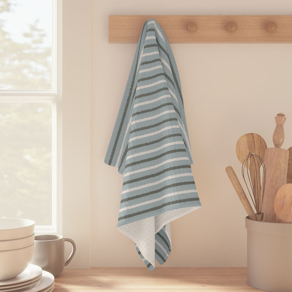 Thumbnail: Striped Blue Microfiber Tea Towel – Coastal Kitchen Dish Cloth