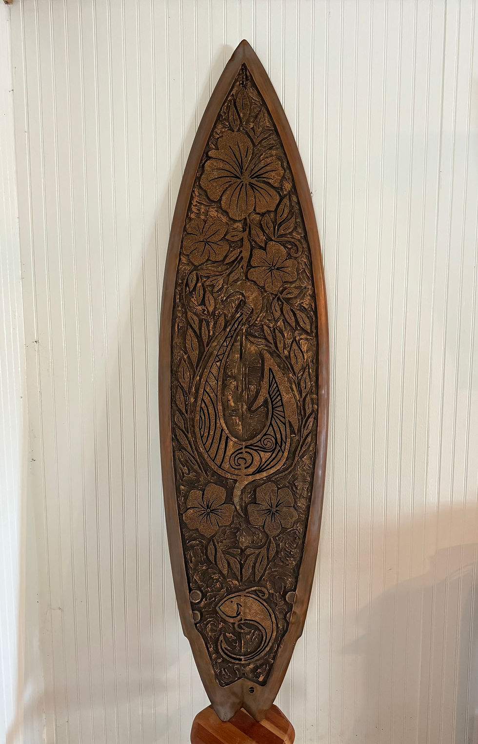 carved reclaimed surfboard by Chris Spittler