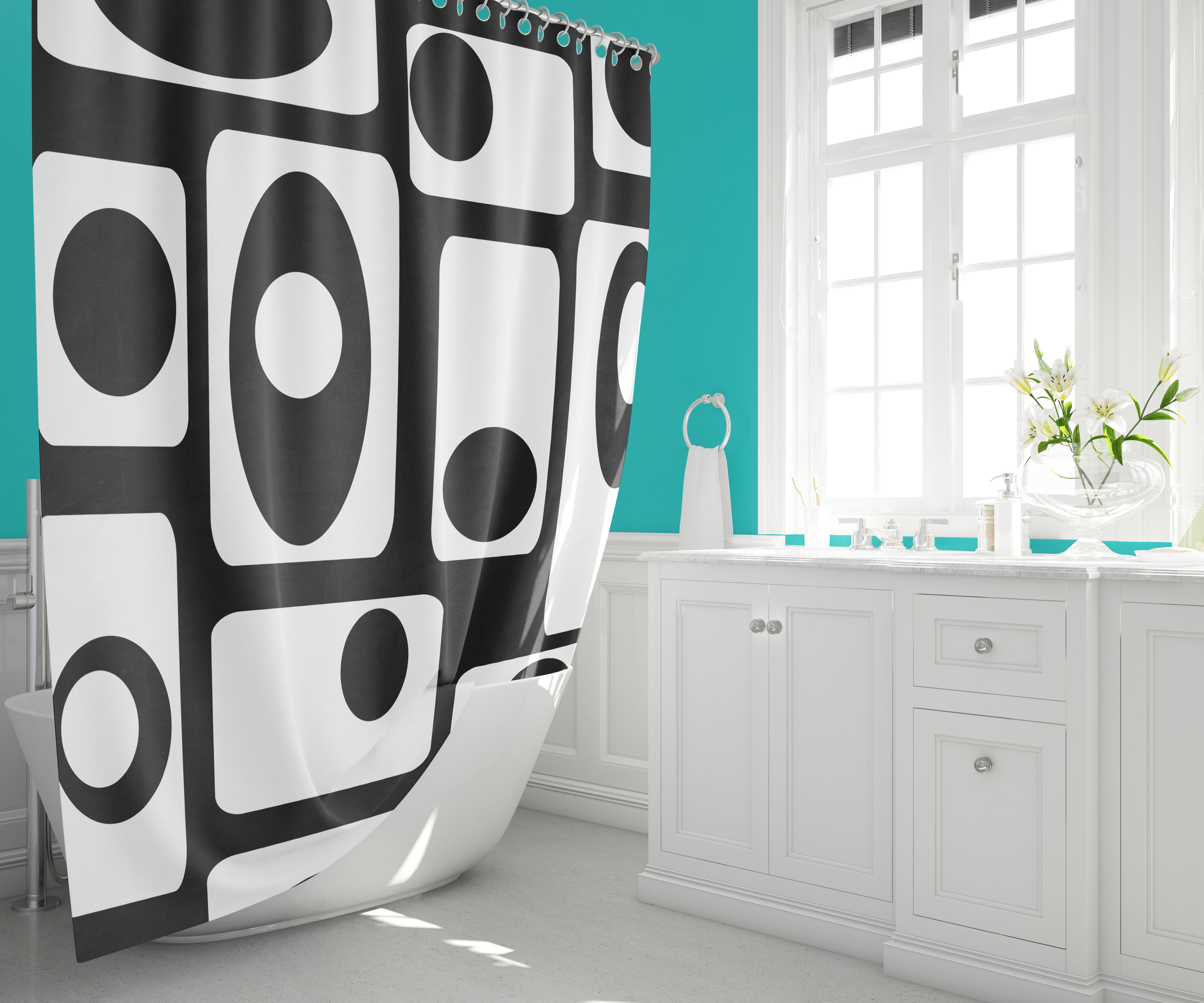 black mid century modern shower curtain