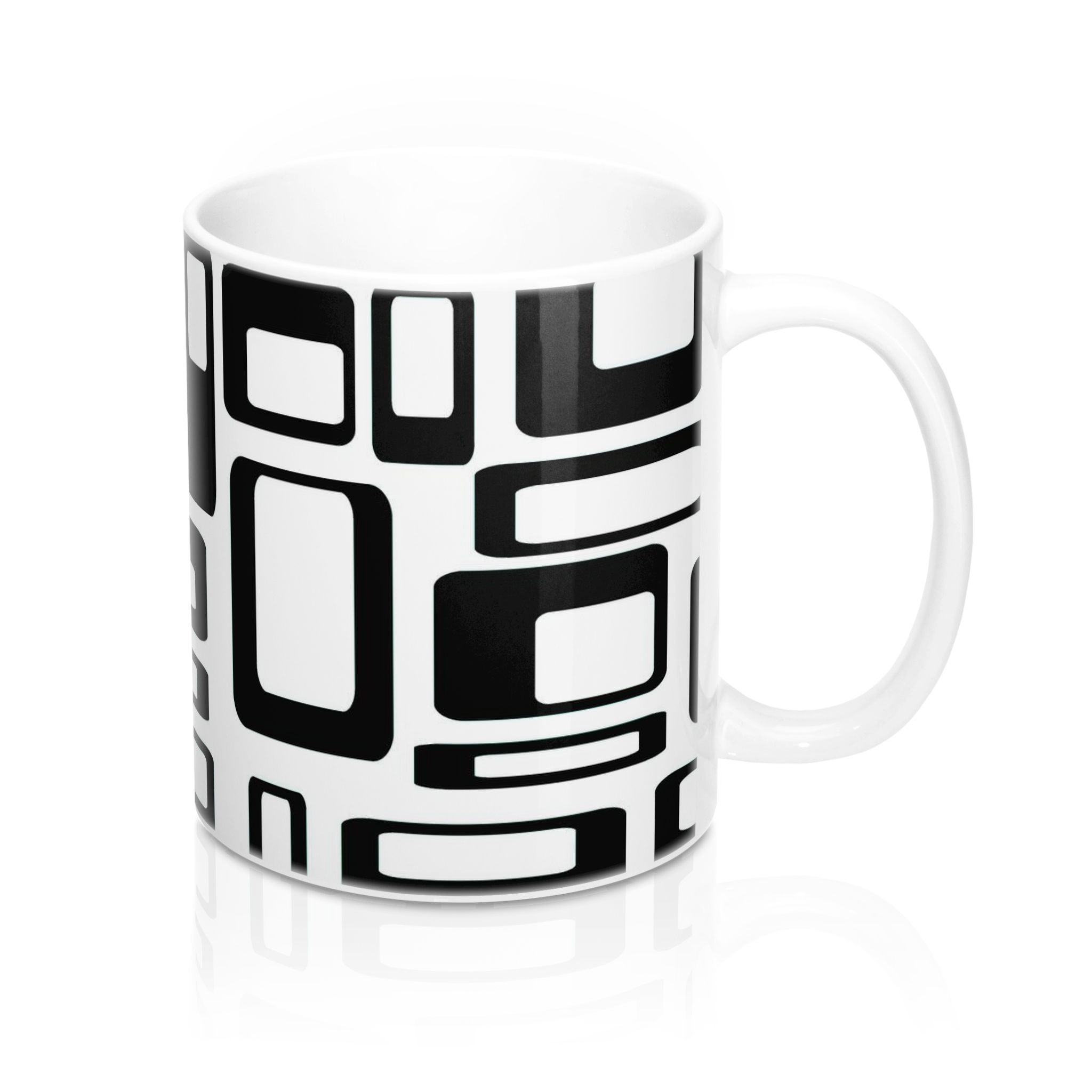 mid century modern mug-black and white coffee mug- mod black and white mug- black and white mug