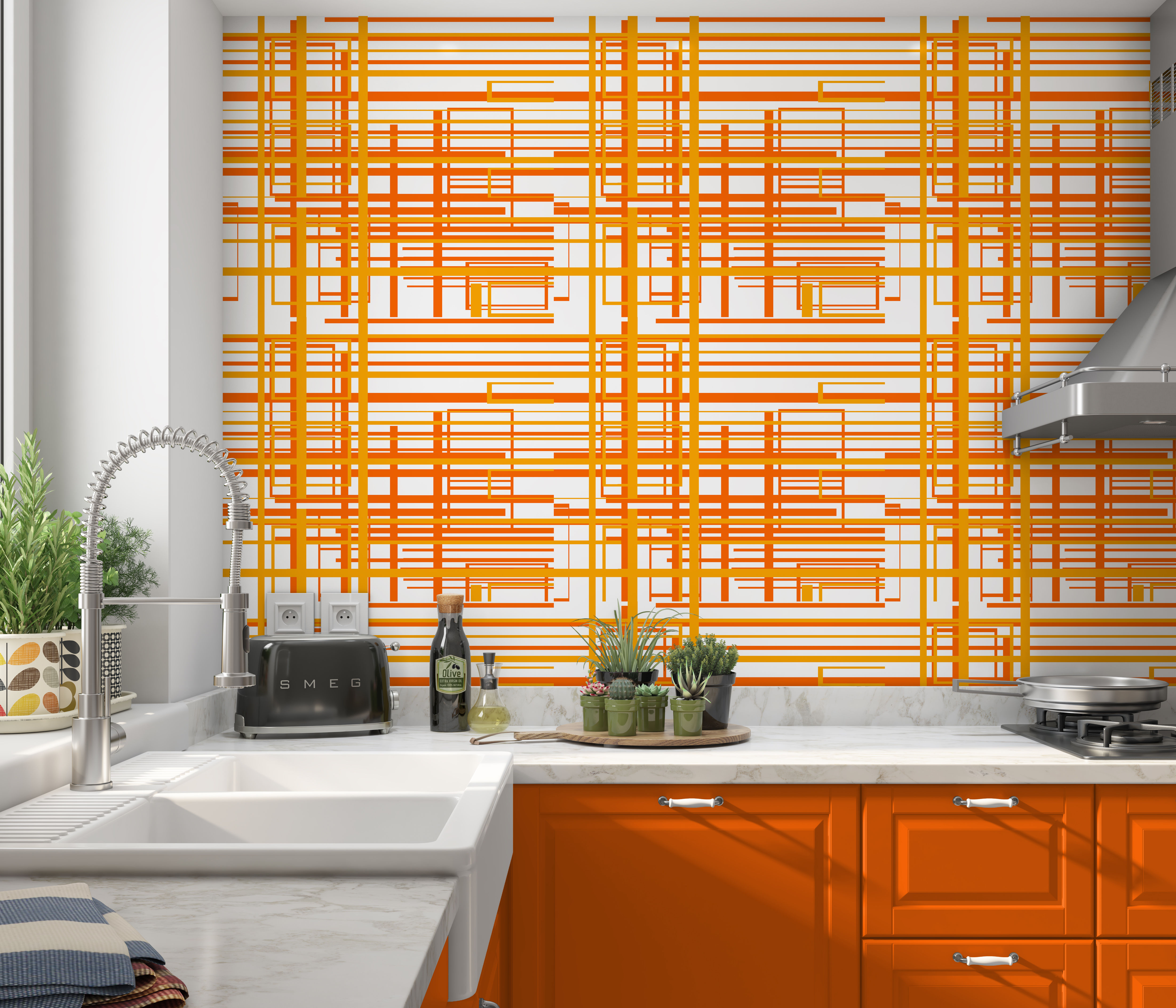 Orange Wallpaper, Mid Century Modern Wallpaper, Modern Kitchen Wallpaper
