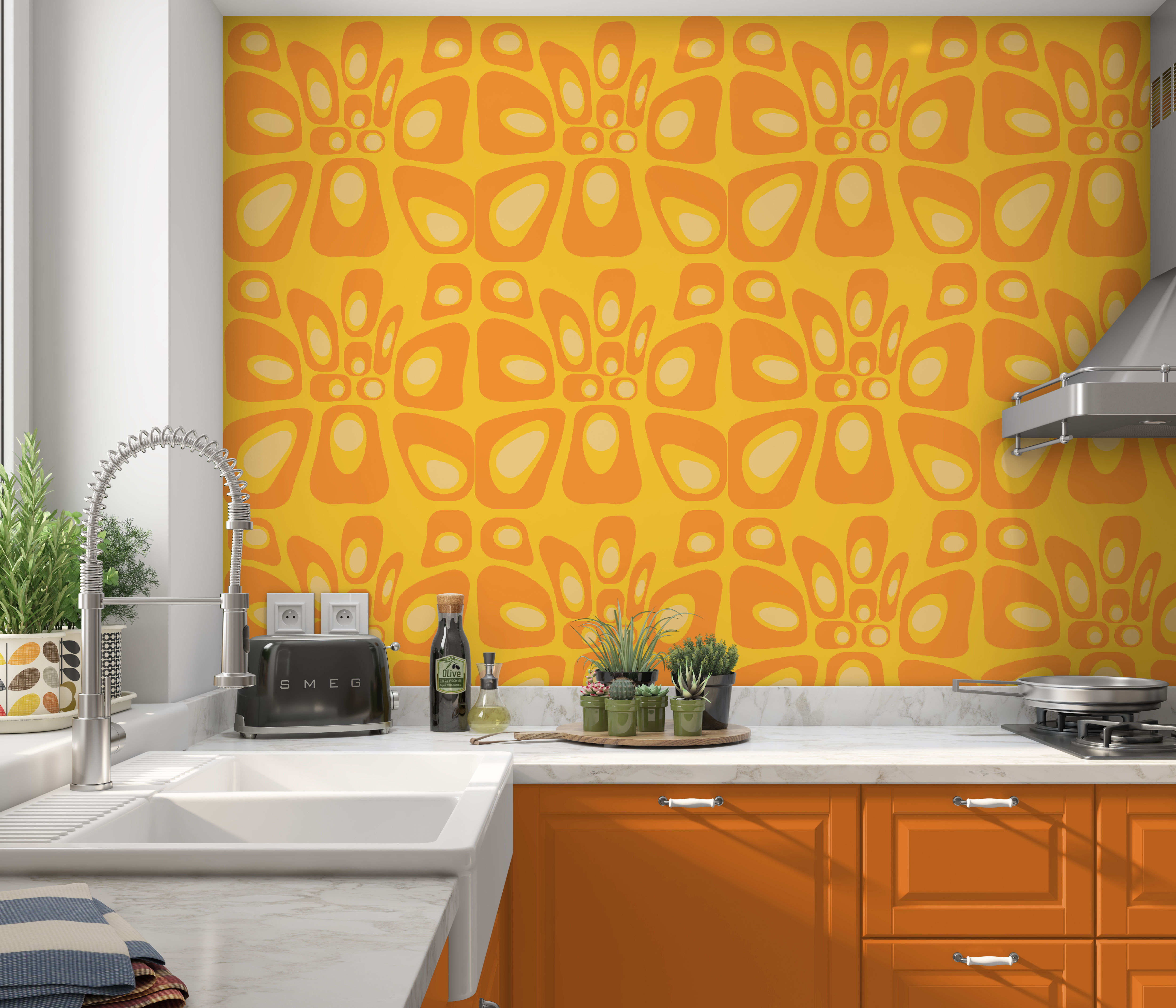 Mid Century Modern Wallpaper, Mod Wallpaper,Modern Wallpaper, Orange Geometric Wallpaper, Retro Wallpaper