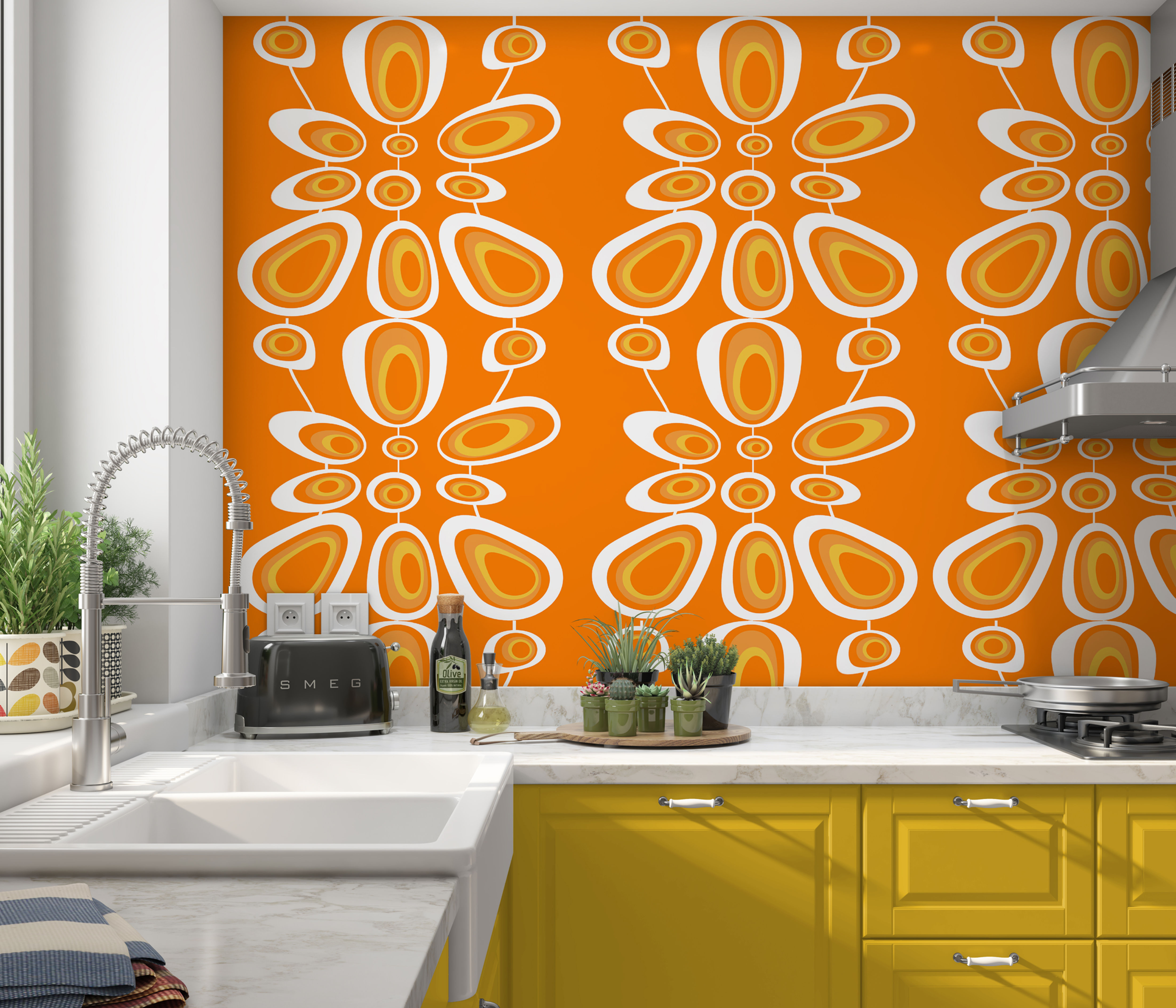 Orange Geometric Wallpaper, Mid Century Modern Wallpaper, Modern Geometric Wallpaper, Orange Wallpaper