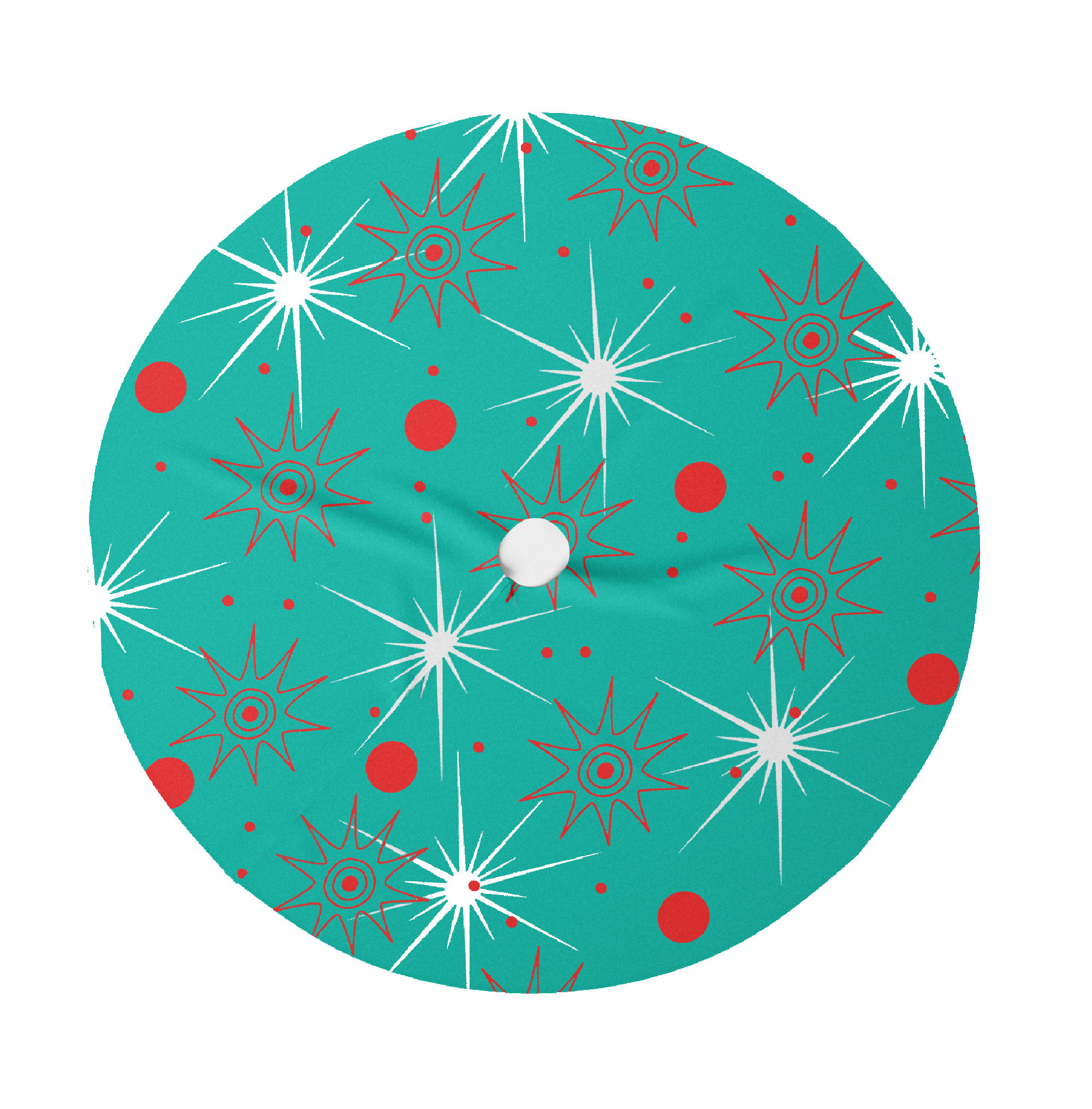 Blue Mid Century Modern Christmas Tree Skirt-Retro Christmas Tree Skirt- Starburst Christmas Tree Skirt -Aqua and Red Christm