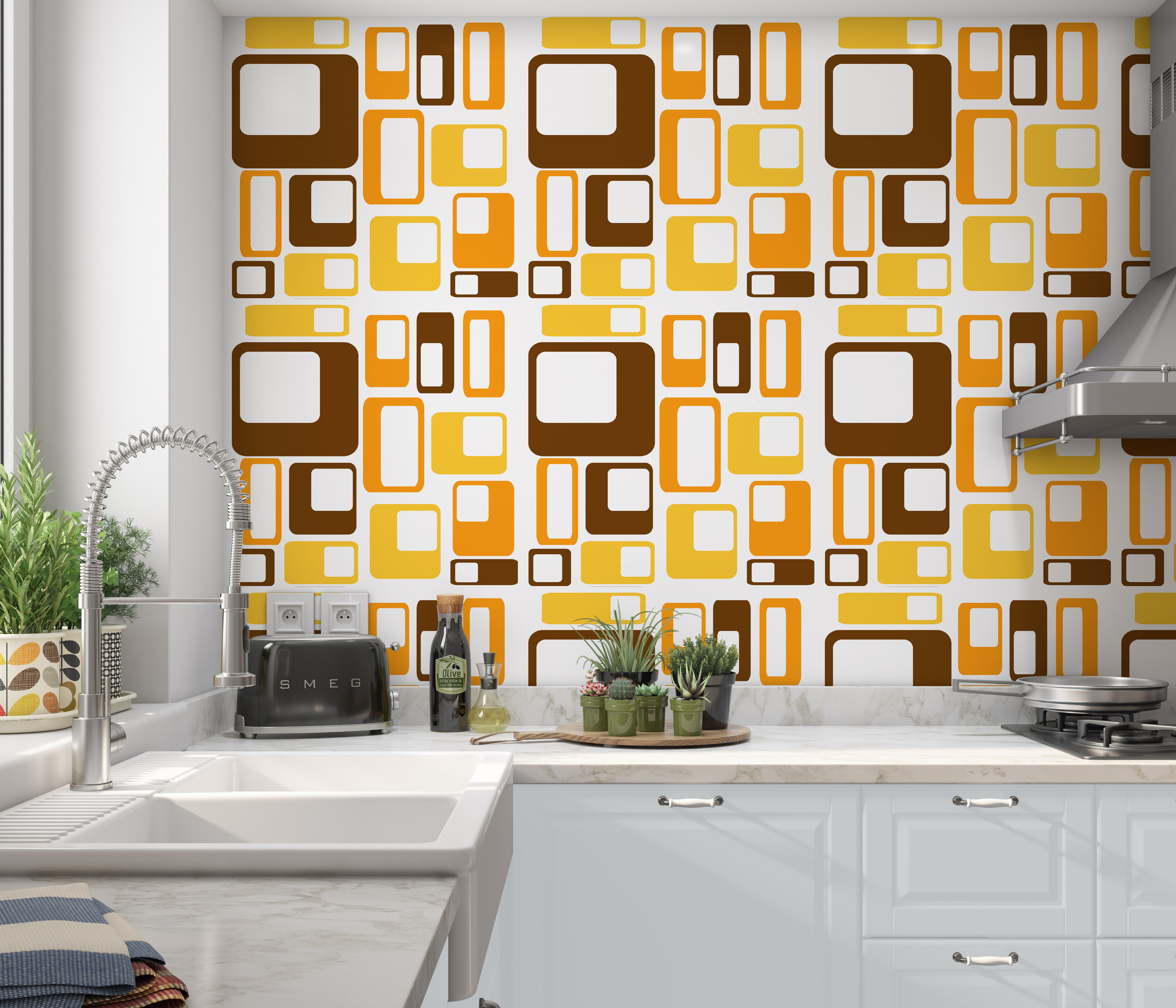 Geometric Wallpaper, Mid Century Modern Wallpaper Modern Kitchen Wallpaper, Retro Wallpaper