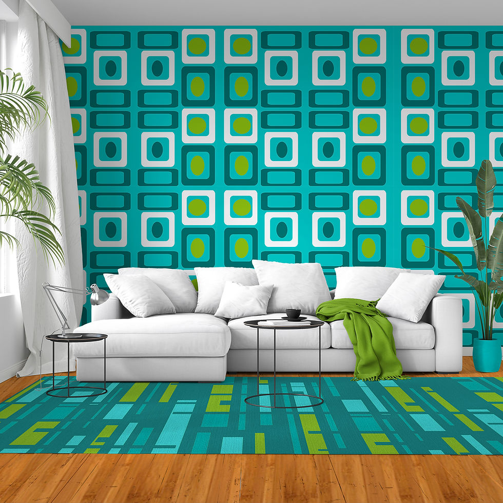 Thumbnail: Geometric Wallpaper, Mid Century Modern Wallpaper, Modern Geometric Wallpaper, Turquoise Kitchen Wallpaper