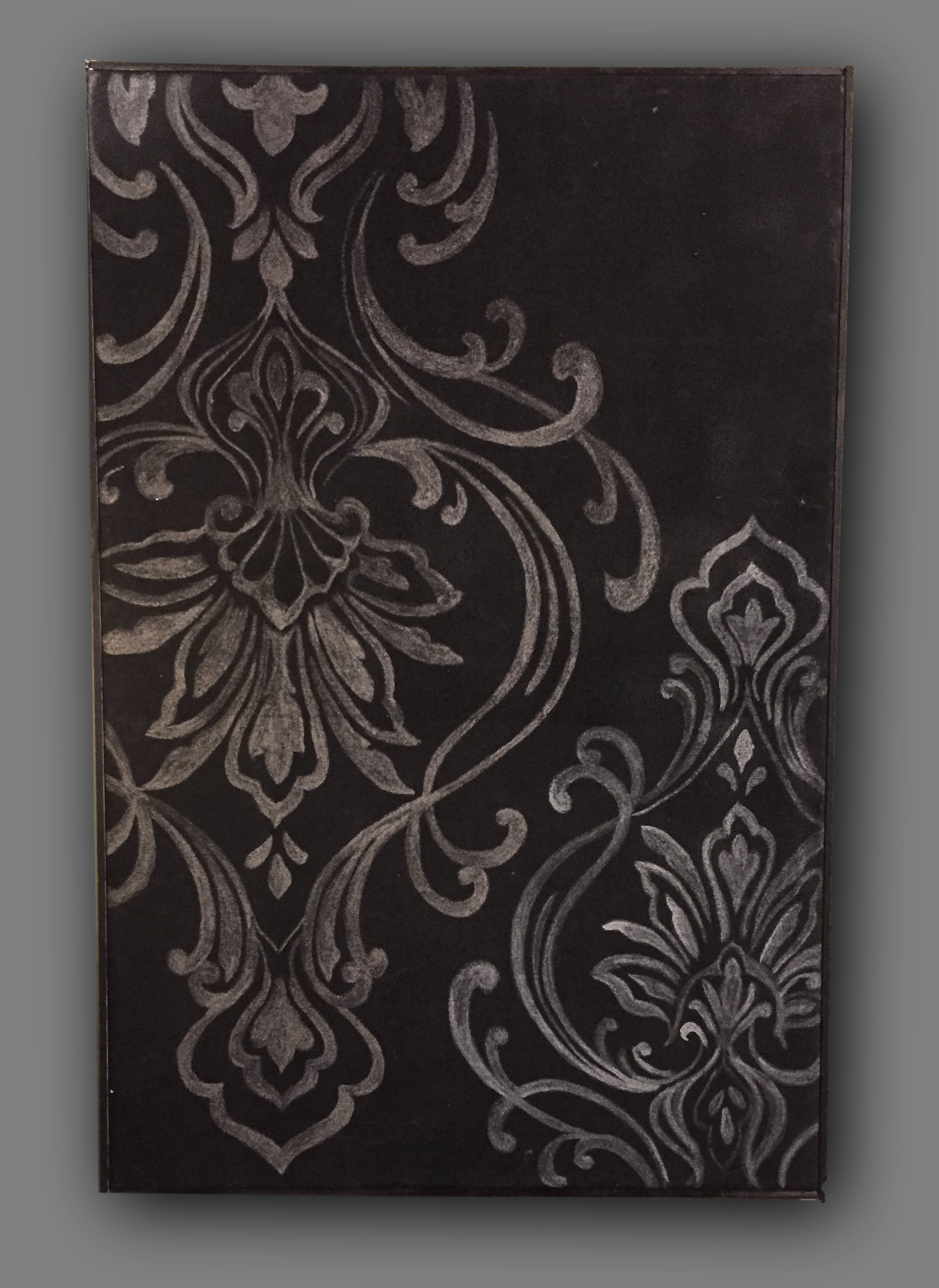 Hand Stained Damask on Painted CAnvas
