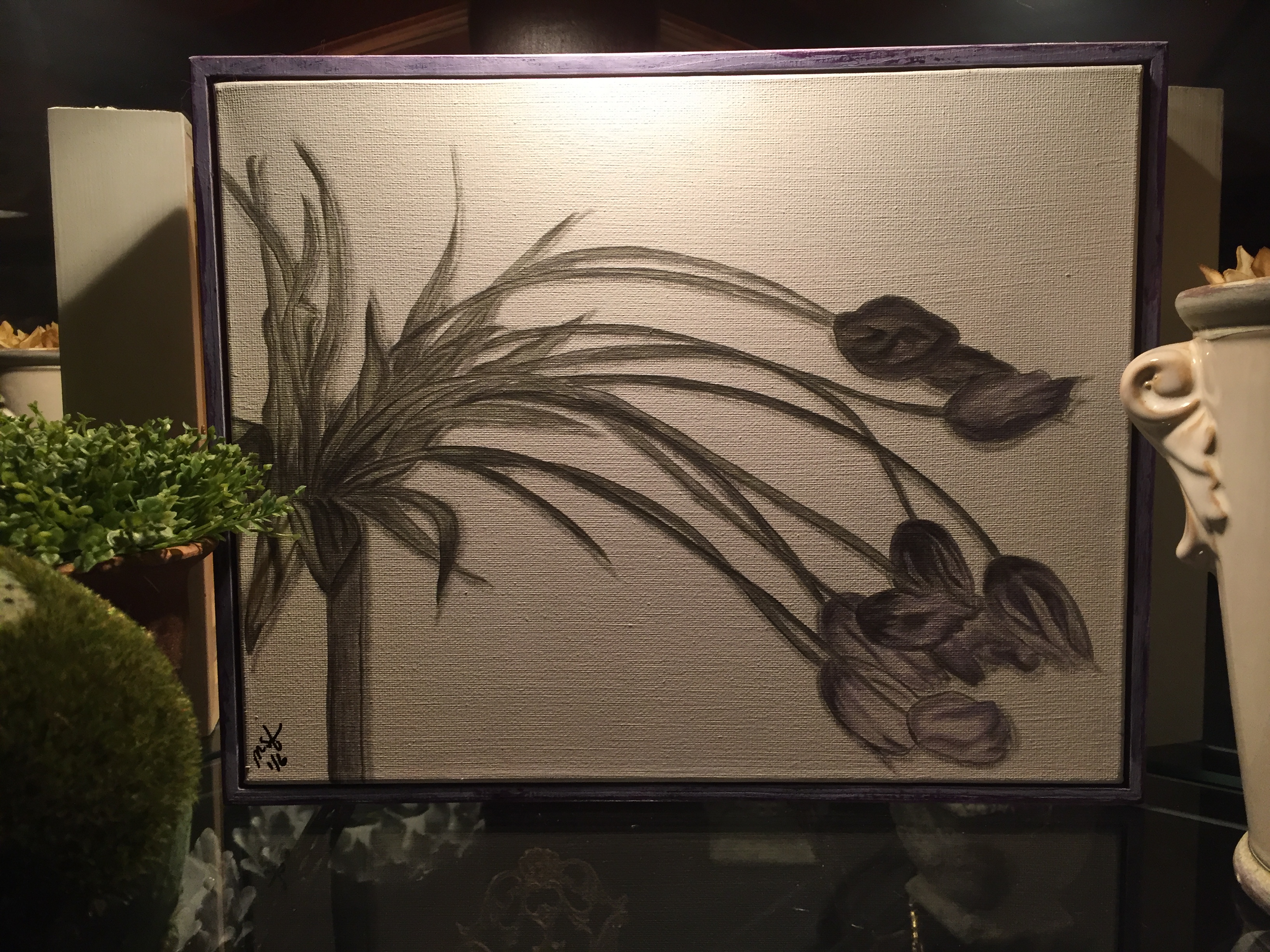 Hand Stained Tulips on Canvas