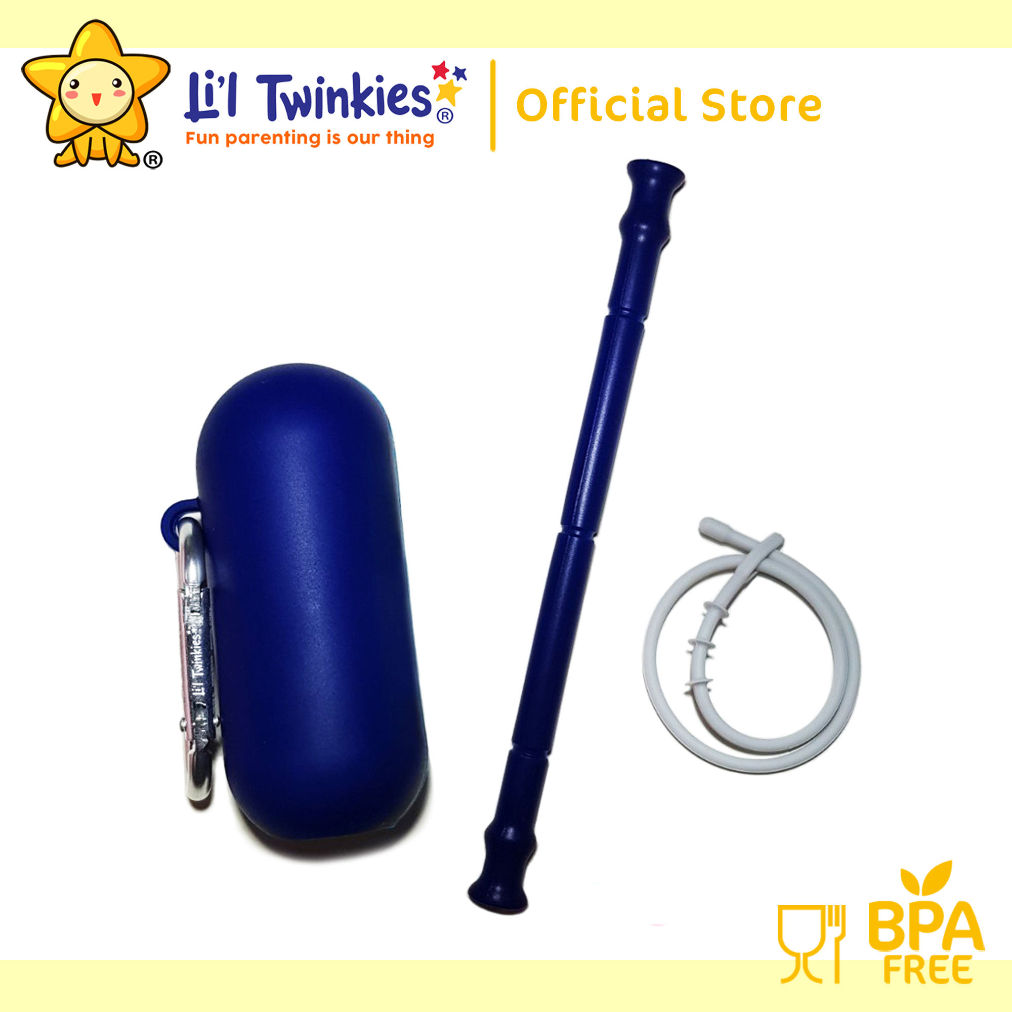 Li'l Twinkies My Personal Straw, Navy Blue / Silicone Drinking Straw (BPA-Free)