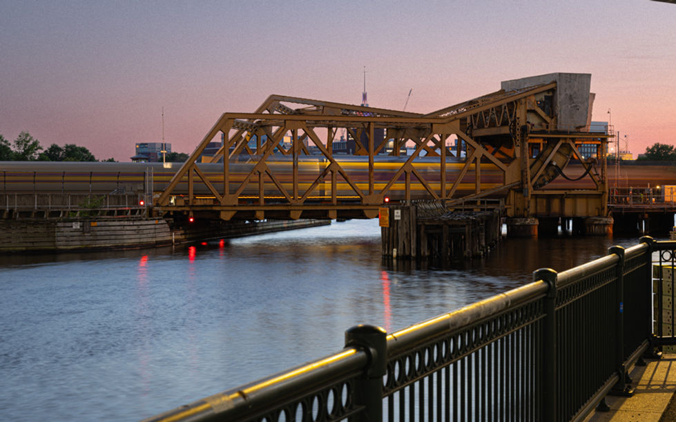 Train in Motion Boston Charles River Locks