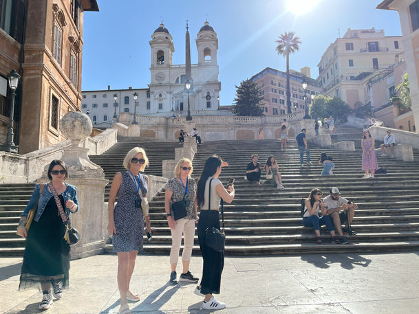 Climbing the Spanish Steps in Rome