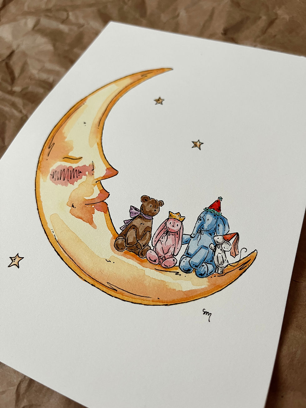 Thumbnail: Furry Friends on the Moon (Original - Made to Order)