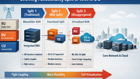 5G RAN architecture diagram showing functional split