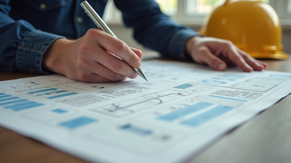 Close-up of a tradesperson showing a project plan to a client