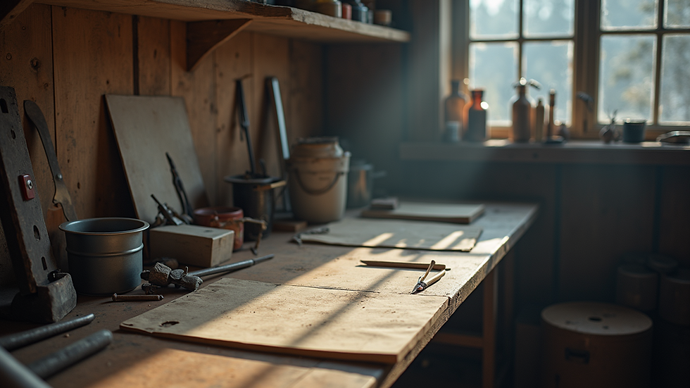 Eye-level view of a well-organized workshop with tools and equipment