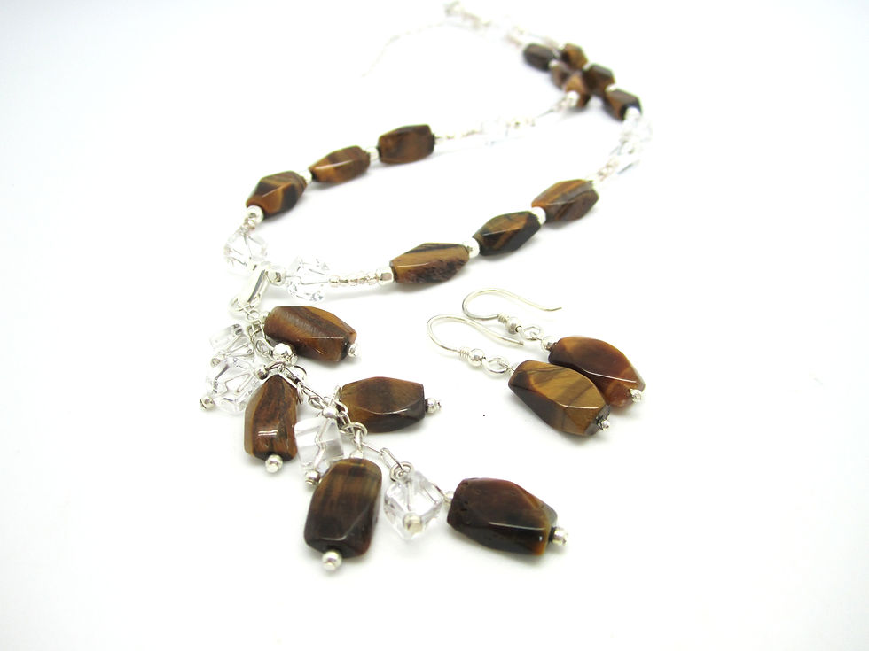 Tigerøye halssmykke og øreheng