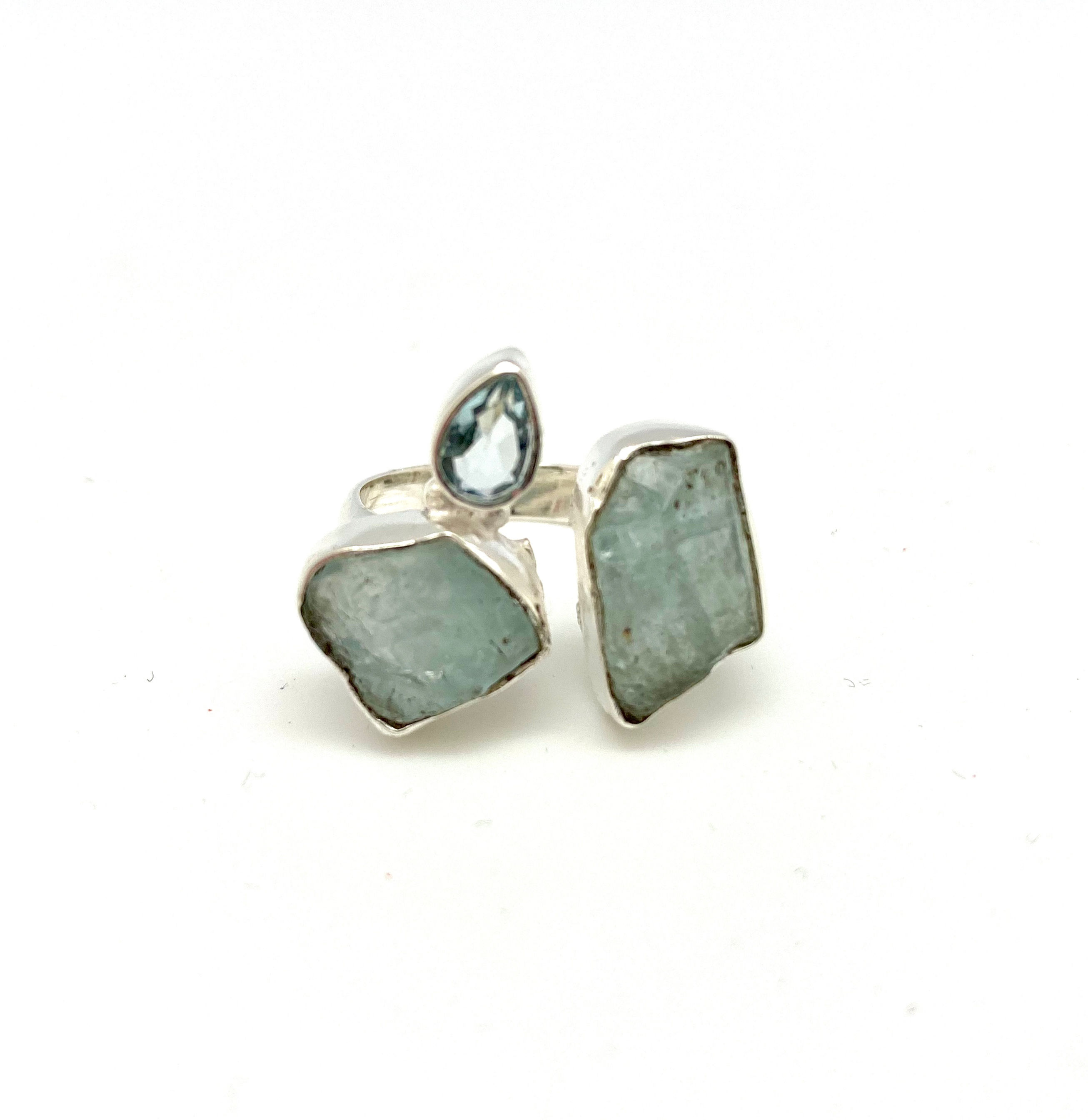 Sølvring m/Aquamarin og Blå Topas