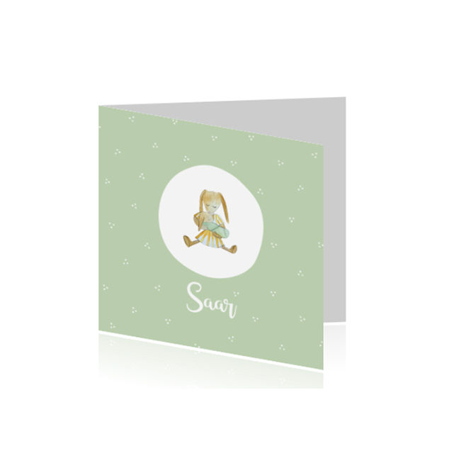 geboortekaartje konijn met baby, waterverf