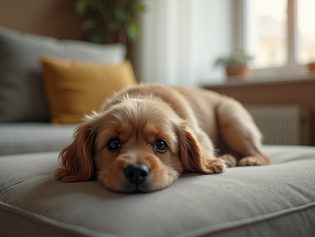 Dog sitting on a couch