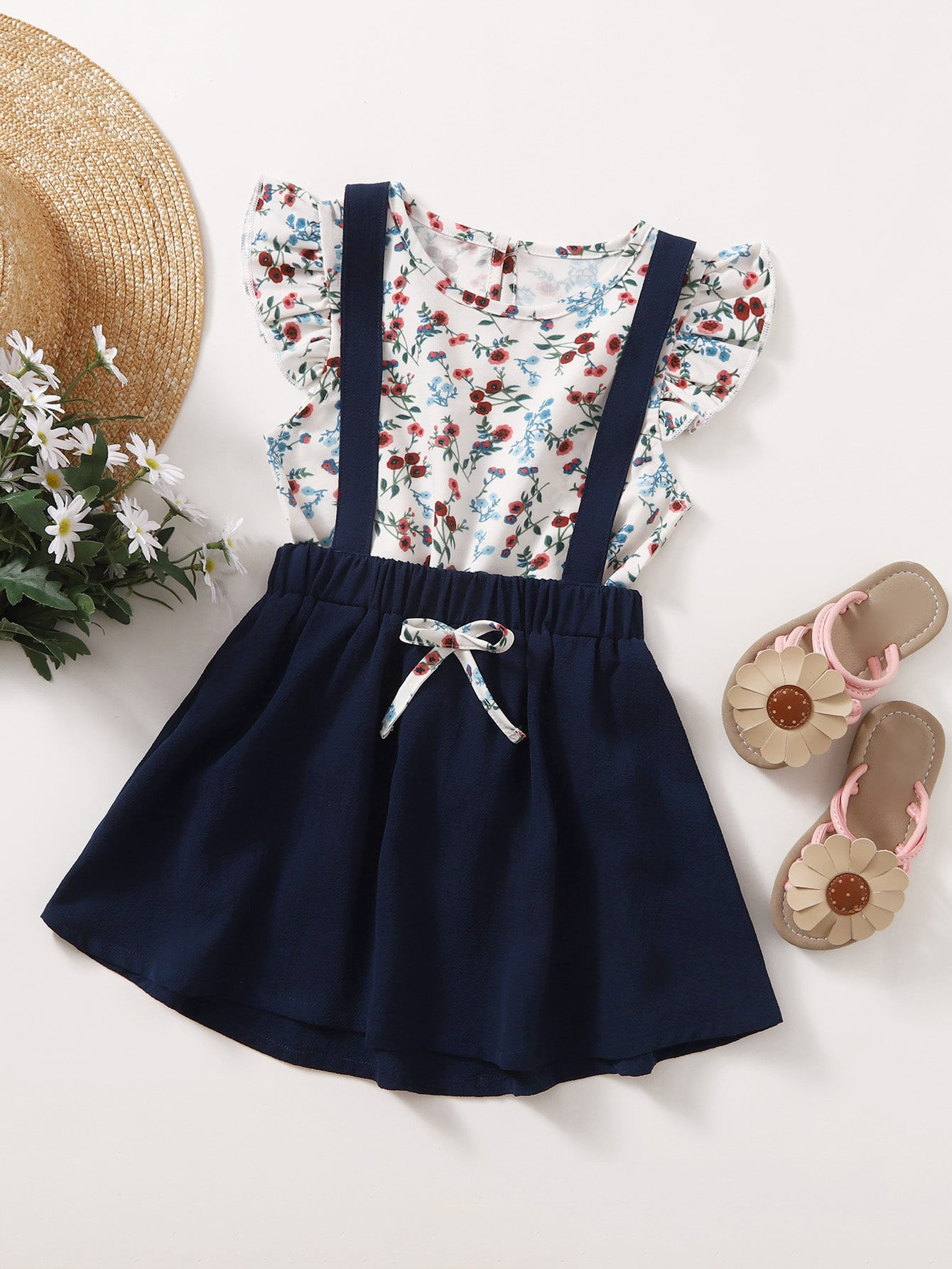 Toddler Girls Floral Print Ruffle Trim Blouse & Skirt