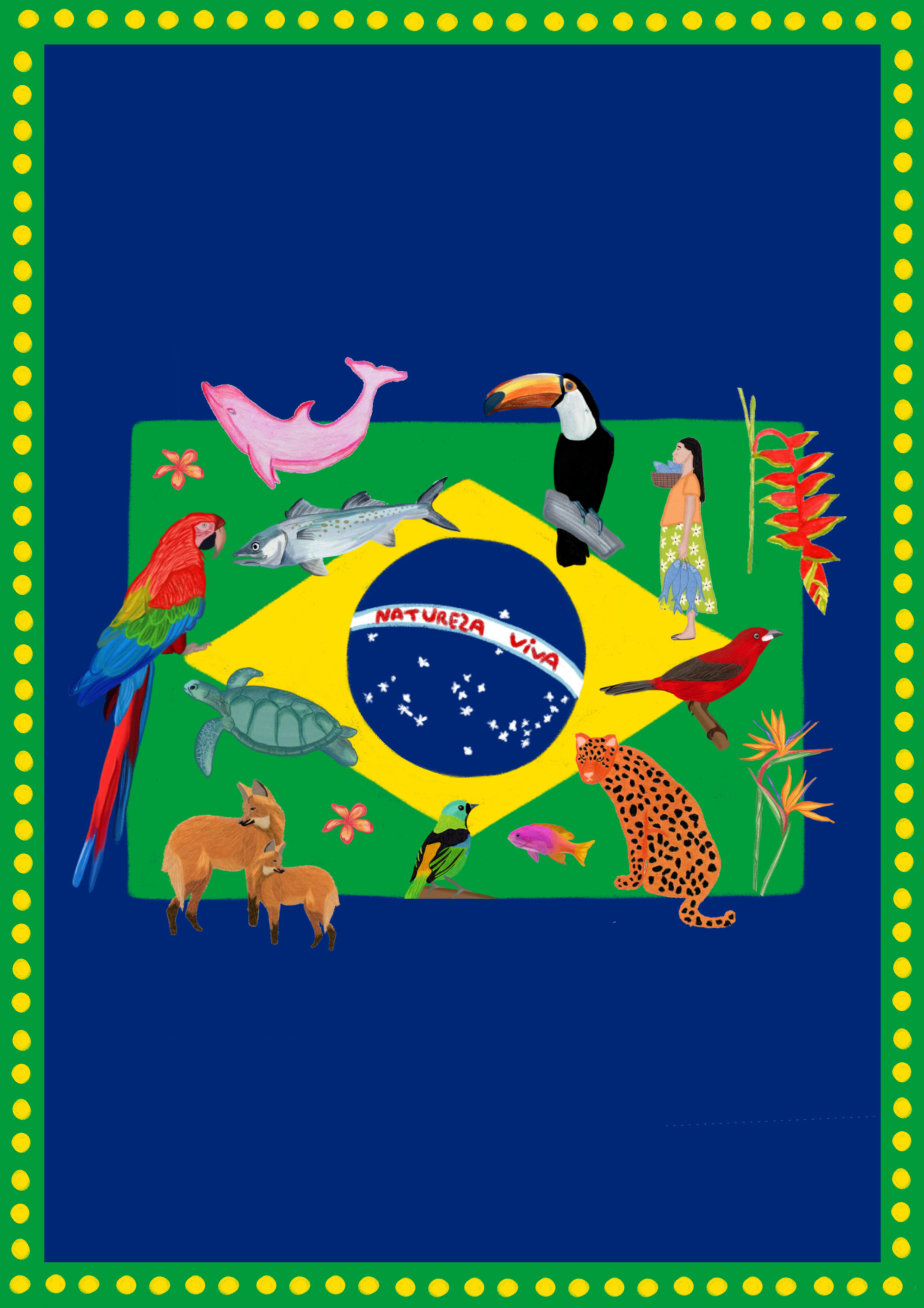 Natureza Viva Fundo Azul Bandeira Print A5