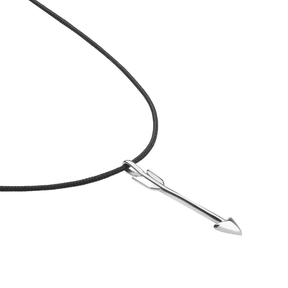 Μικρογραφία: Χειροποίητο κολιέ "Arrow of Love" unisex  με Ταμπελάκι, από μασίφ ασήμι 925, επιπλατινωμένο, σε κορδόνι.