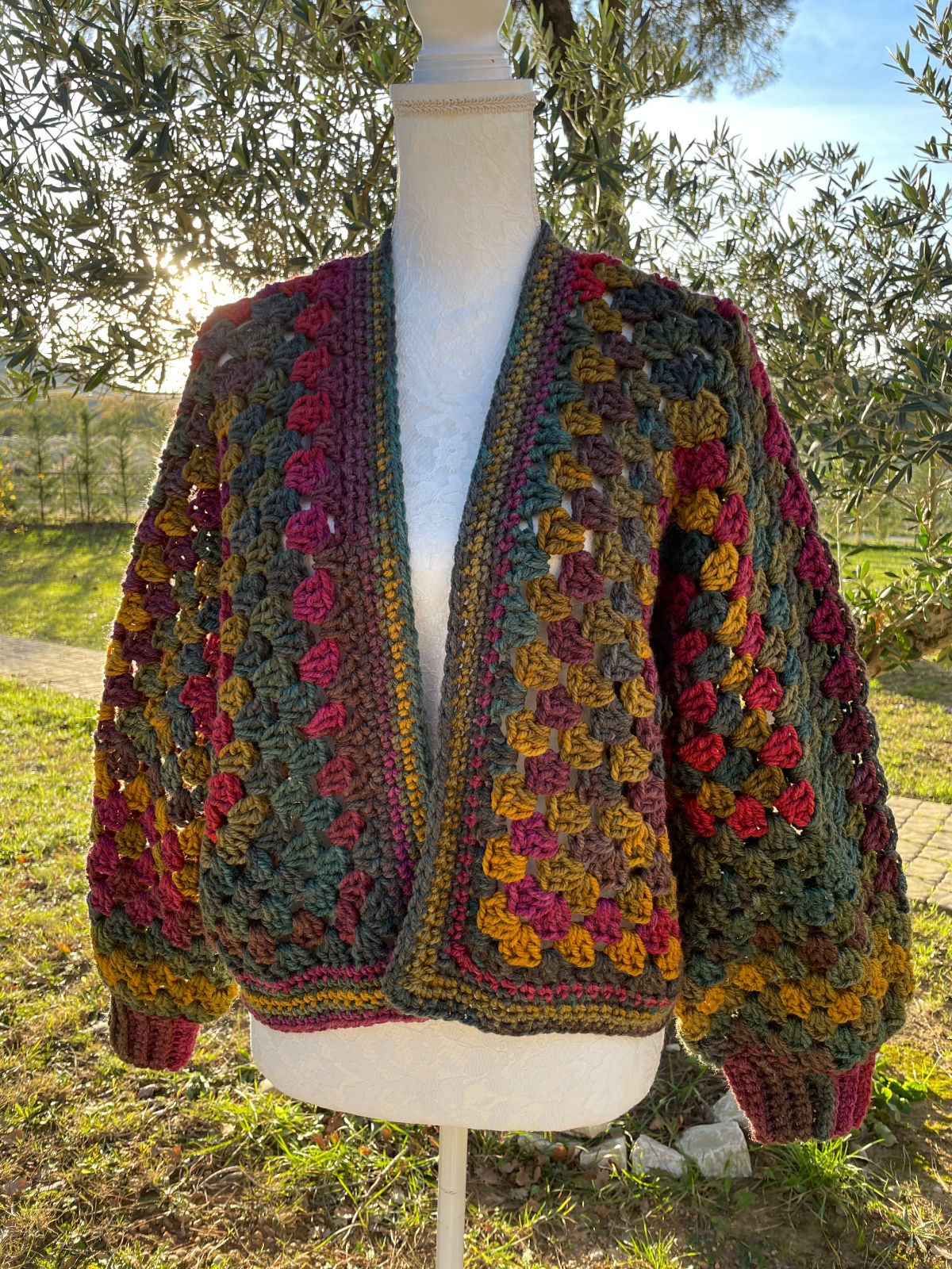 CARDIGAN HEXAGONE COULEUR AUTOMNALE