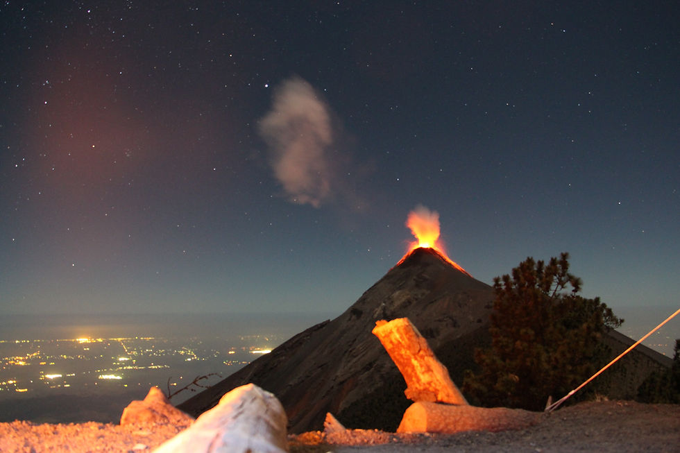 1st Acatenango Hike @ Basecamp facing Volcan de Fuego, Jan 2015