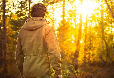 Men walking in the forest in the fall