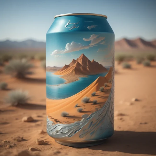 con la herramienta Imagine.art, solicitamos crear una imagen con el siguiente prompt: “una lata de refresco en el desierto”.