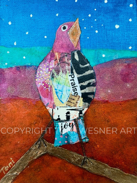 A singing bird amid a bright background