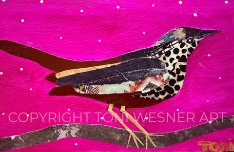 A bird amid a deep pink background