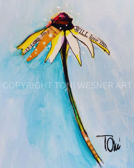 A yellow flower stem against a pale blue background.