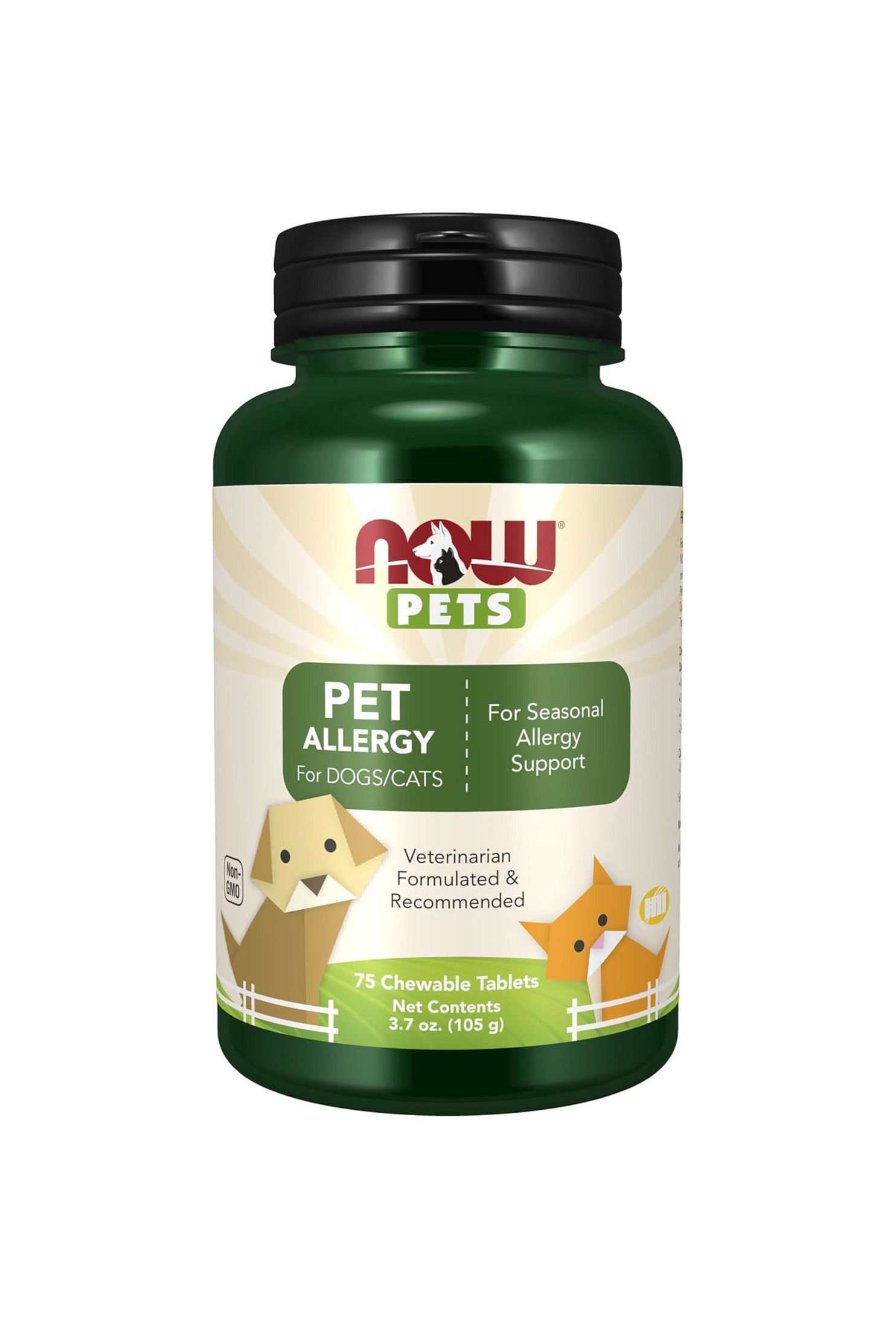 NOW Pets Pet Allergy Supplement For Cats & Dogs, 75 Chewable Tablets